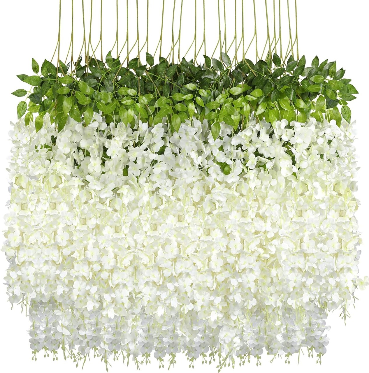 Wisteria Hanging Flowers 24 Pack Fake Flower Garland Artificial Wisteria Vines Decorations,White